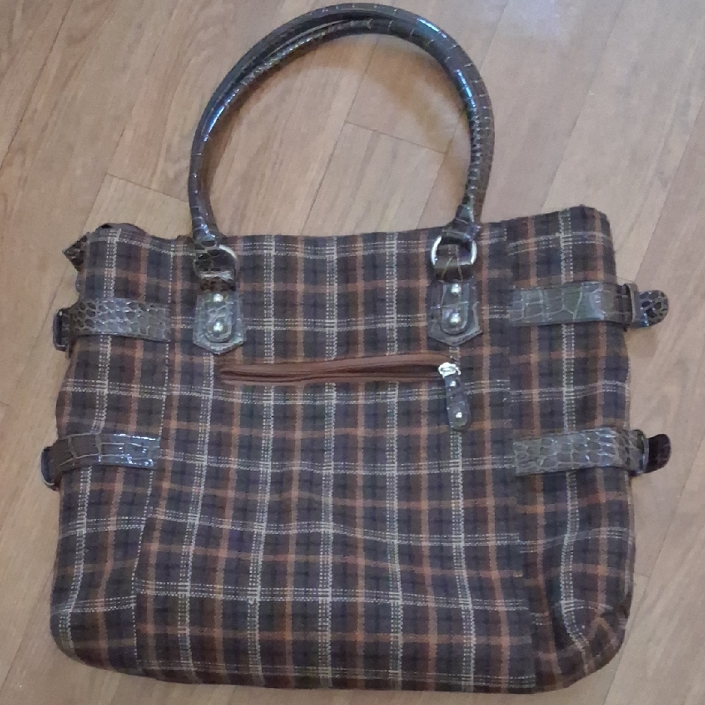 Wool Plaid Brown Tote Bag
